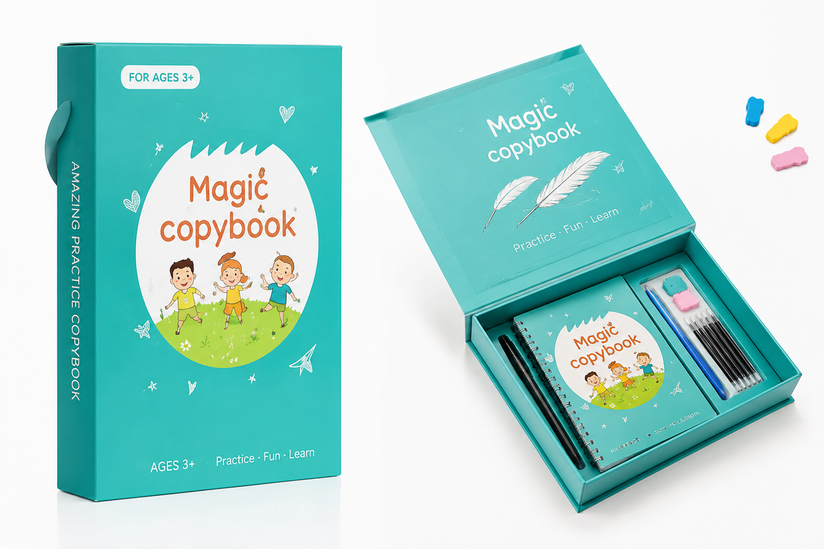Set 5 Cuadernos Mágicos Reutilizables para Niños – Caligrafía, Matemáticas e Inglés
