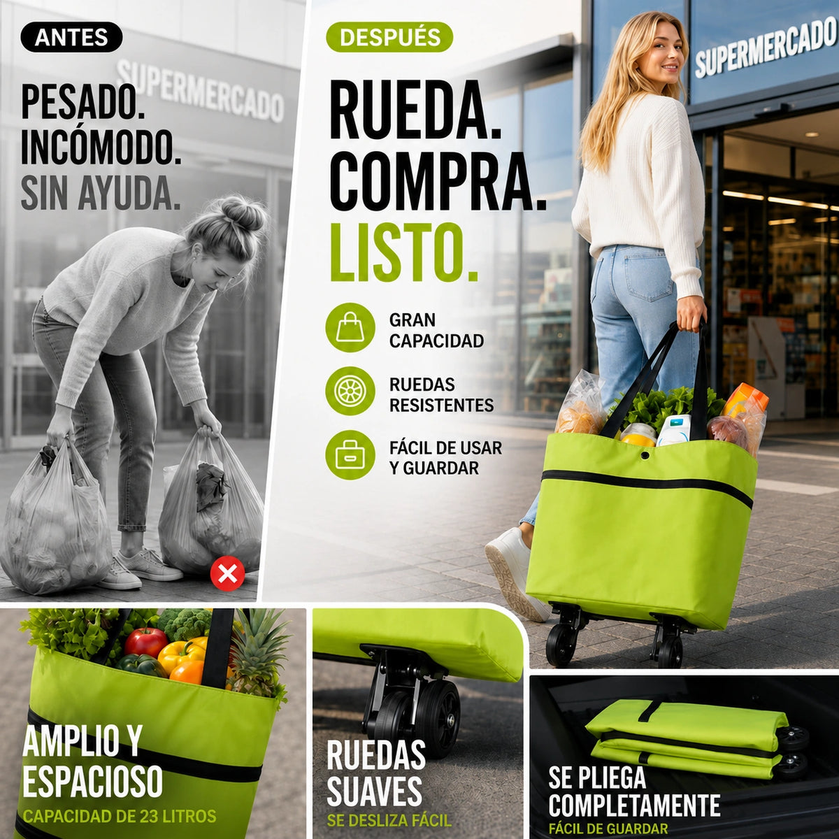 BOLSA DE COMPRAS PLEGABLE CON RUEDAS