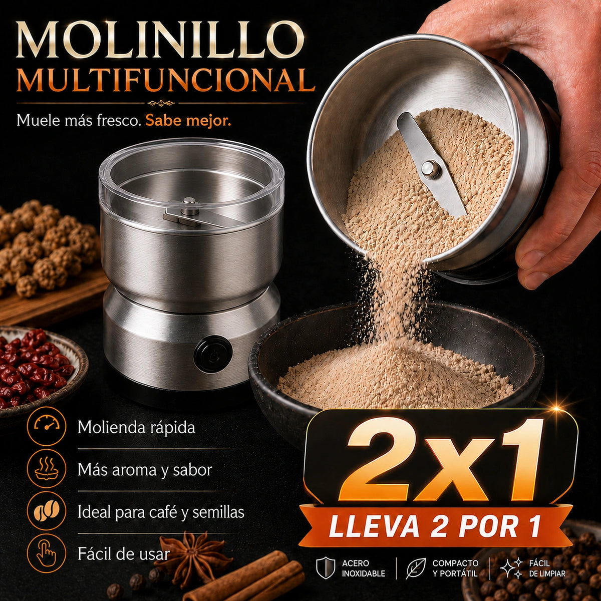 PACK DE MOLINILLOS ELECTRICOS PARA CAFE, ESPECIAS Y SEMILLAS