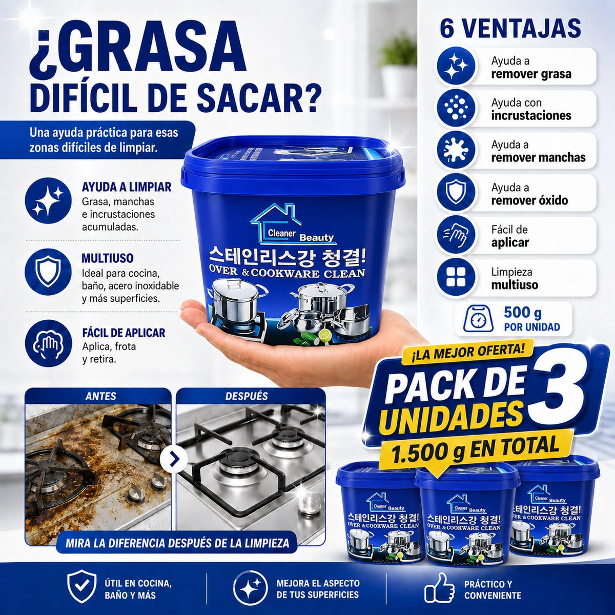 PACK 3 PASTAS LIMPIADORAS MULTIUSOS
