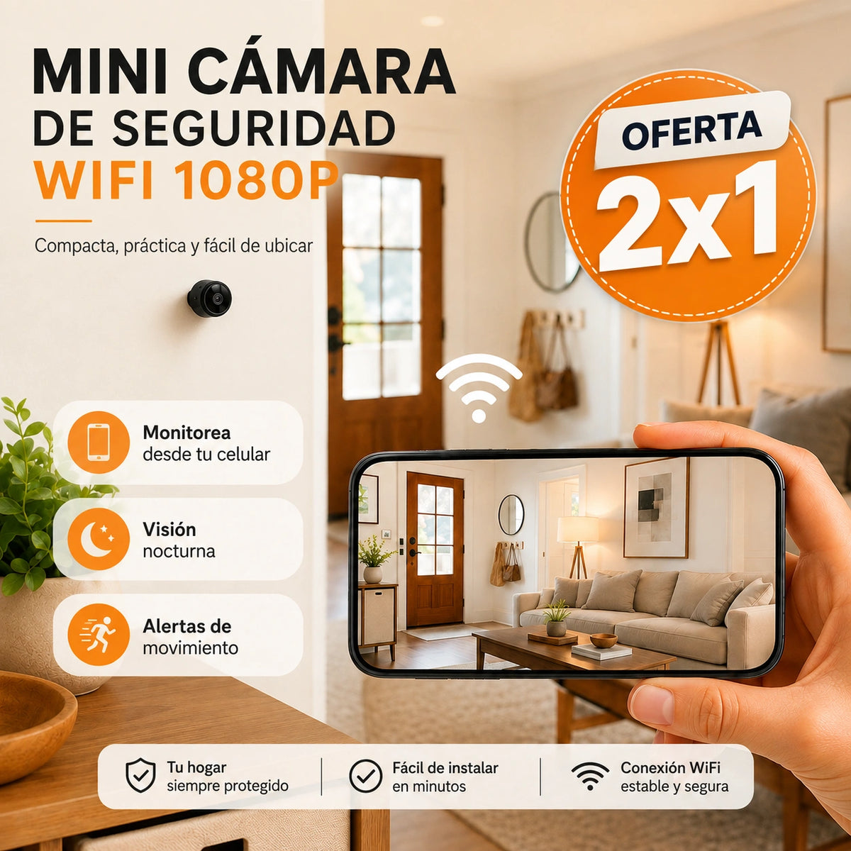 MINI CÁMARA DE SEGURIDAD WIFI 1080P