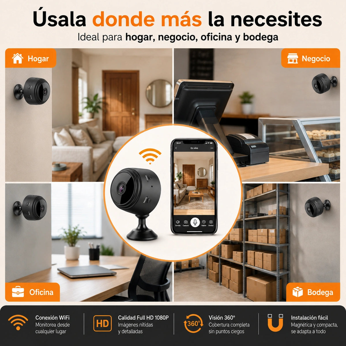MINI CÁMARA DE SEGURIDAD WIFI 1080P