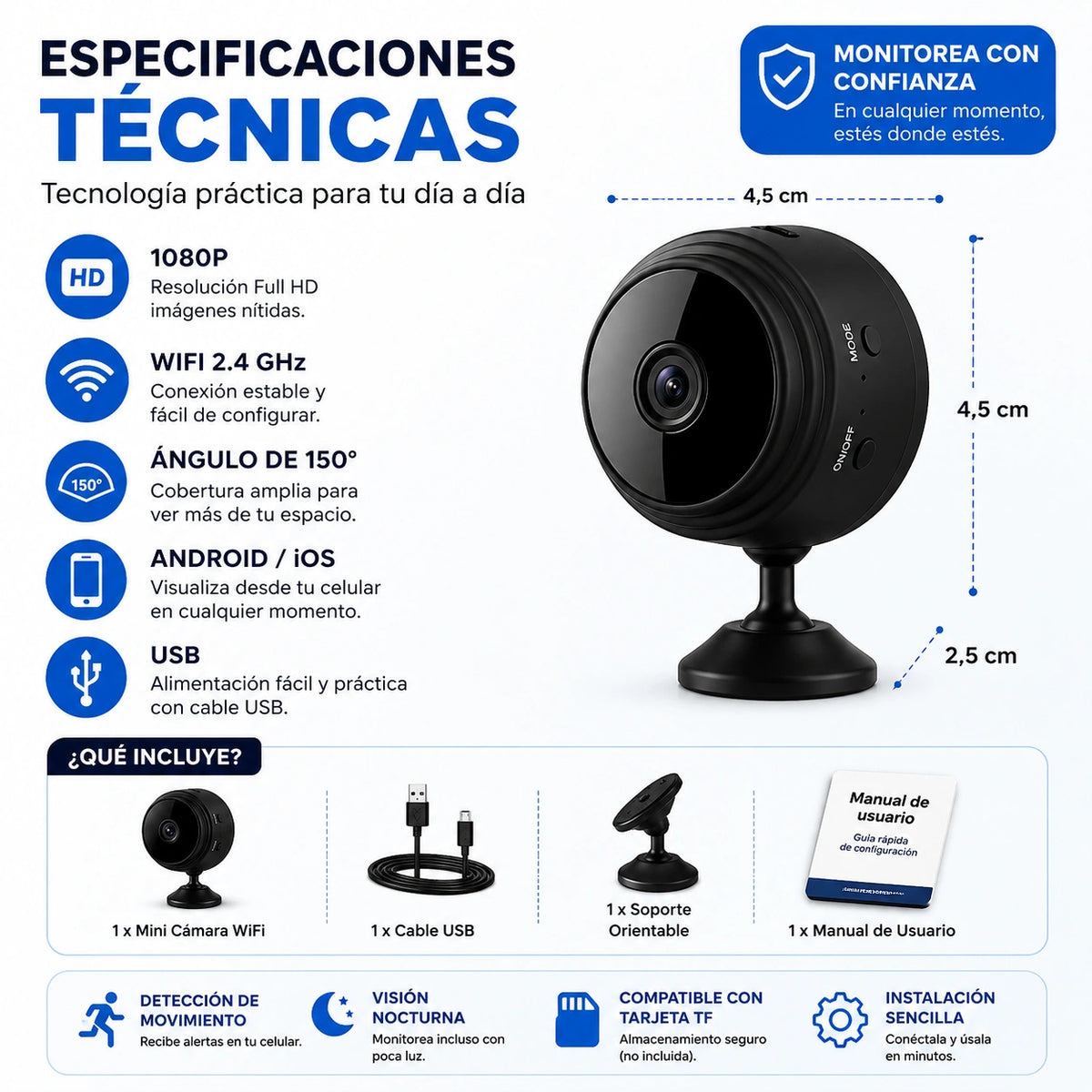 MINI CÁMARA DE SEGURIDAD WIFI 1080P