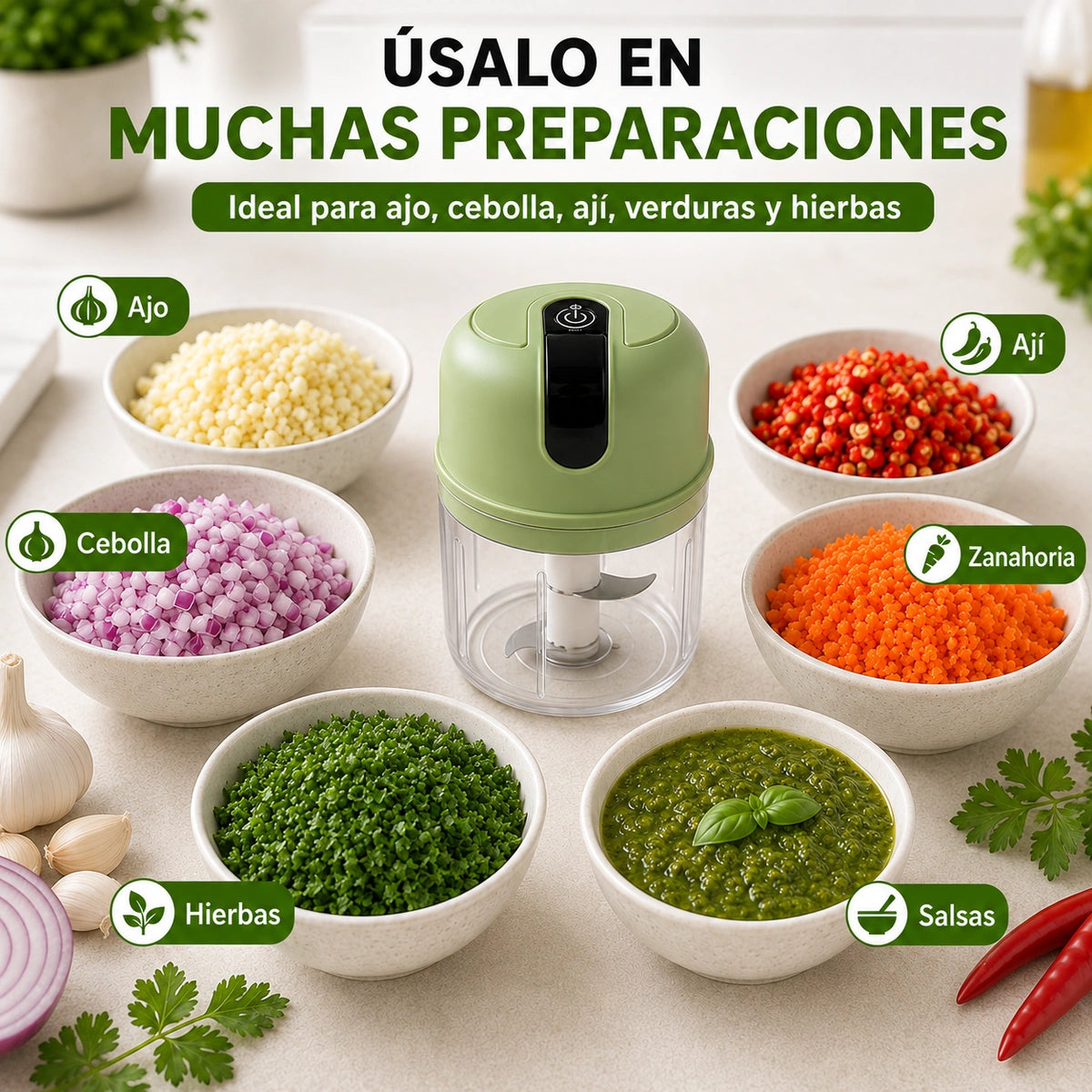 Mini Picador Eléctrico Recargable 250 ml