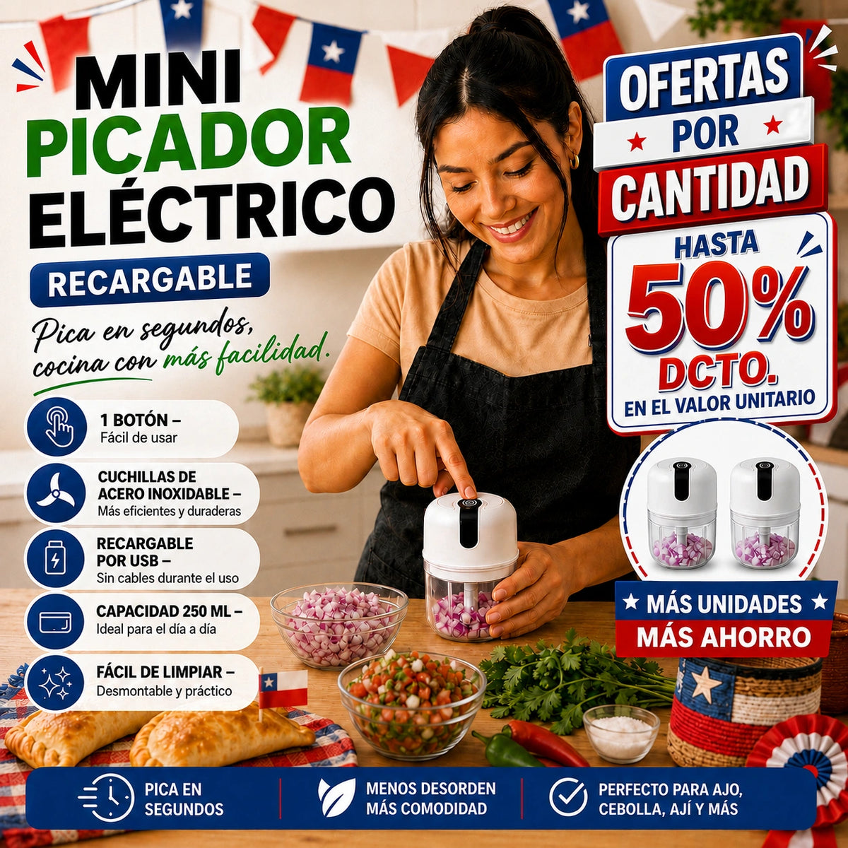 Mini Picador Eléctrico Recargable 250 ml